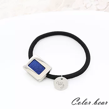 【卡樂熊】撞色麂皮銀釦吊牌造型髮束-藍色