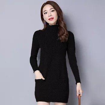 【MsMore】小立領羊絨手感柔綿針織長上衣601500016F黑