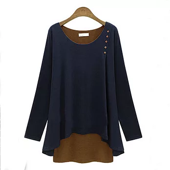 【MsMore】棉柔感莫代爾彈力假兩件上衣601240002XL深藍