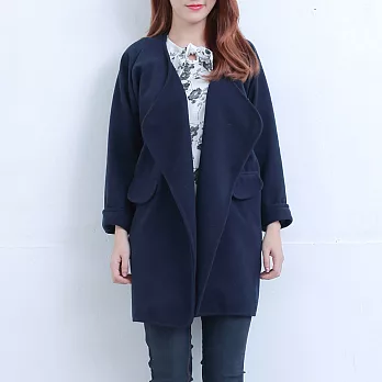 【KT】大開襟立裁寬外套(藍)-F　FREE藍