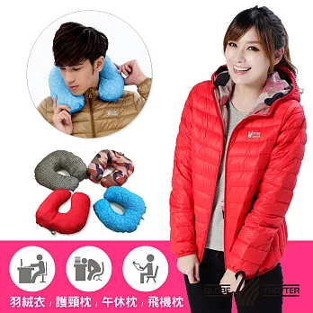 【遊遍天下】中性款JIS90%羽絨防風防潑水彎彎U型枕羽絨外套(G0311)S紅色