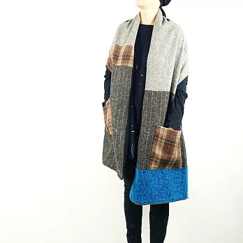 ：Urb.【拉鏈長圍巾】大口袋多搭法圍巾FREE灰咖藍色系