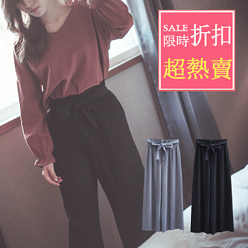 ROSE。層次感綁帶百摺寬褲 黑系