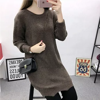 【MsMore】羊絨手感彈性純色花邊針織長上衣610500008F咖