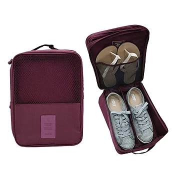 實用多功能雙層 鞋袋/萬用包 酒紅