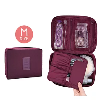 多功能雙層防潑水 洗漱包/化妝包 (M) 酒紅