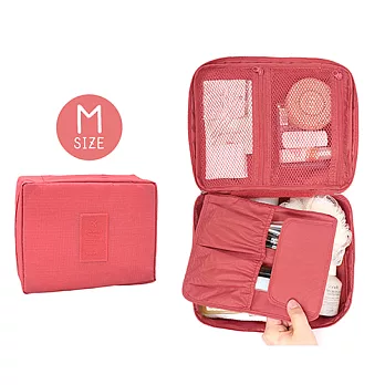 多功能雙層防潑水 洗漱包/化妝包 (M) 深粉
