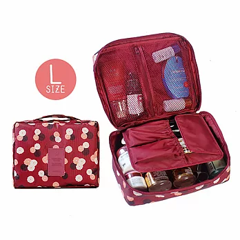 升級版多功能雙層防潑水 洗漱包/化妝包 (L) 酒紅雛菊