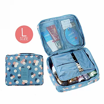 升級版多功能雙層防潑水 洗漱包/化妝包 (L) 藍色雛菊