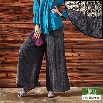 【潘克拉】手織腰頭水洗寬口褲-F　FREE黑