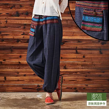 【潘克拉】編織腰頭口袋燈籠褲(3色)-F　FREE藍