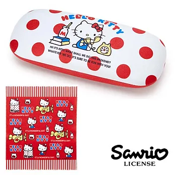 【日本進口正版】三麗鷗 Hello Kitty 硬殼 眼鏡盒 附擦拭布 Sanrio -白色款