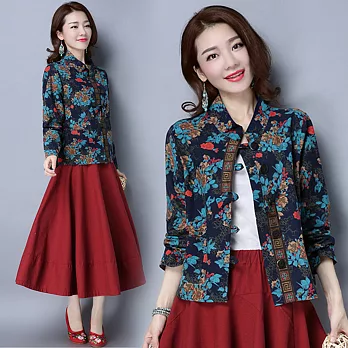 【NUMI】森-民族風短版印花小外套-共2色50578(M-XL可選)M藍色大花