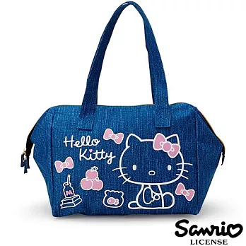 【日本進口正版】三麗鷗 Hello Kitty 丹寧風 肩背包/側背包/手提袋 Sanrio -藍色款