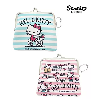 【日本進口正版】三麗鷗 Hello Kitty 防震棉 中型 珠扣包/零錢包/卡片包/收納包 Sanrio -粉紅款