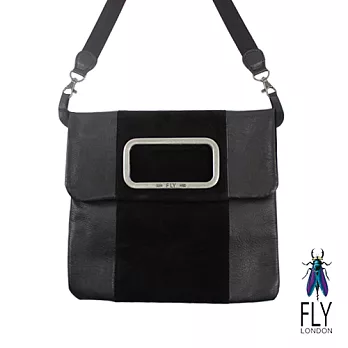 【Fly London】方方的框 雙拼牛皮 手拿/斜揹包 - 勁道黑黑色