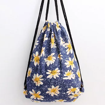 AmaZing 輕旅行束口雙肩後背帆布背袋 (藍底黃菊)