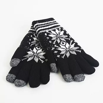 雙層保暖觸控手套-雪花黑(女)