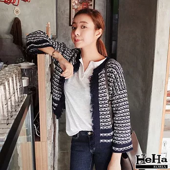 【Heha】波浪造型拼色流蘇寬鬆針織罩衫外套 藍色FREE*