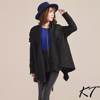 【KT】大翻領設計款A字針織外套(黑)-M-XL　M黑