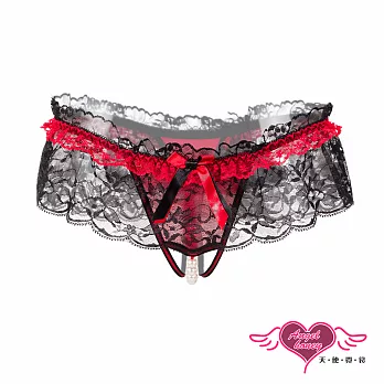 天使霓裳 丁字褲 雙色纏繞 蝴蝶結蕾絲開襠三角性感內褲(共3色) FREE紅