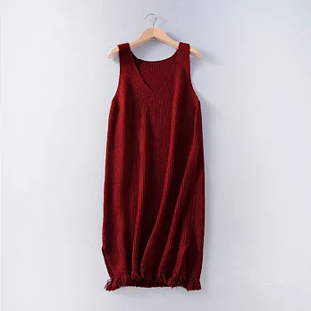 【MsMore】毛須腳邊側小開衩毛衣背心601180005F紅