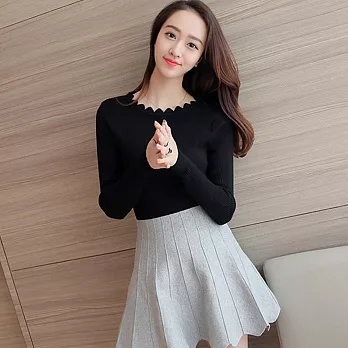 【MsMore】韓款花邊領針織上衣601220037F黑