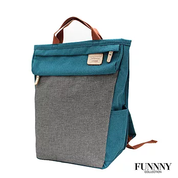 FUNNNY 日本同步 真皮x尼龍系列後背包 大崎 真澄 湖藍灰