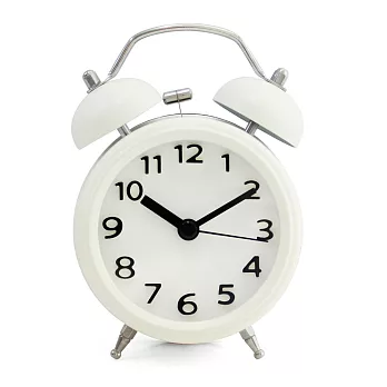 馬卡龍繽紛色彩可愛雙鈴造型立體數字鬧鐘-霧面白