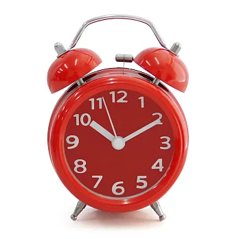 馬卡龍繽紛色彩可愛雙鈴造型立體數字鬧鐘-鮮艷紅