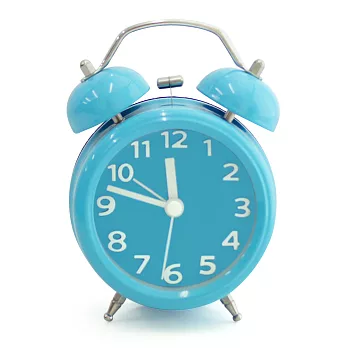 馬卡龍繽紛色彩可愛雙鈴造型立體數字鬧鐘-水亮藍
