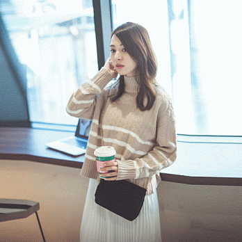 ROSE。自然寬鬆感下擺條紋毛衣2色 粉系