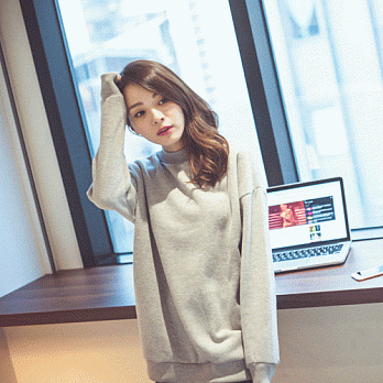 【韓國連線】。純真系刷毛小立領寬上衣 灰系