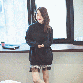 【韓國連線】。純真系刷毛小立領寬上衣 黑系