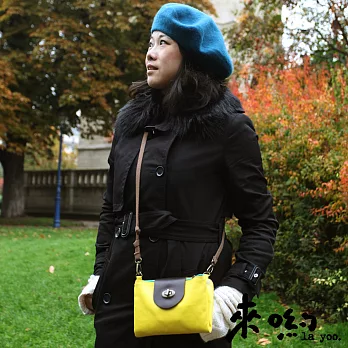 layoo 來喲│【小旅行】真皮 防潑水 帆布斜背包 護照套 5.5吋手機套 卡套 皮夾 旅行安全包 -亮眼黃