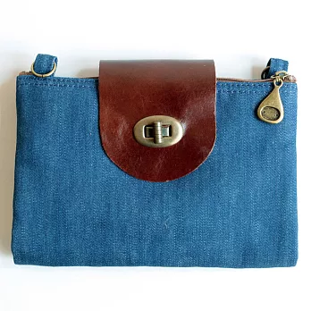 layoo 來喲│【小旅行】真皮 防潑水 帆布斜背包 護照套 5.5吋手機套 卡套 皮夾 旅行安全包 -牛仔藍