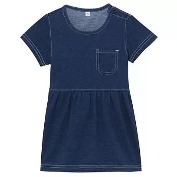 [MUJI無印良品]幼兒棉混輕鬆活動舒適拼接針織丹寧短袖長版衫80深藍