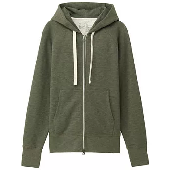 [MUJI無印良品]男有機棉節紗裏毛雙拉鍊連帽外套S煙燻綠