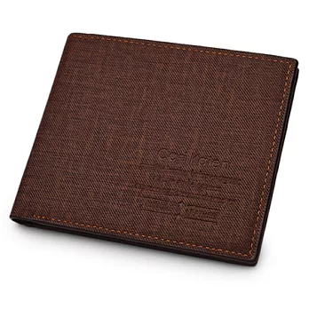 AmaZing 學生推薦簡約風素面丹寧布短夾 (2色任選) 褐色