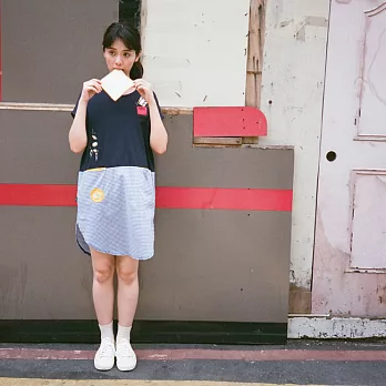 ：Urb.【吐司貓】女/雙色拼接+口袋長版衣FREE深藍