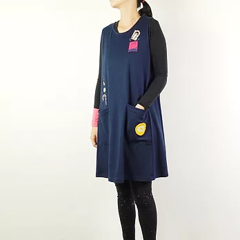 ：Urb.【吐司貓】女/背心口袋洋裝(秋冬款)FREE深藍