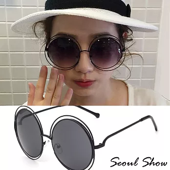 Seoul Show 歐美巨星雙圈太陽眼鏡 8048黑框黑片