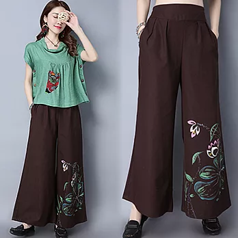 【NUMI】森-民族風印花寬鬆闊腿褲-共2色50732(F可選)F咖啡色