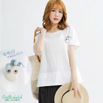 【Gentle wind】水洗棉質上衣(附別針)-F　FREE白