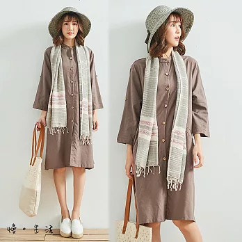 【慢。生活】無領水洗棉麻長襯衫(2色)-F　FREE卡