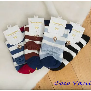 【Coco Vanilla】海軍條紋棉質女襪 (黑+紅二雙組)