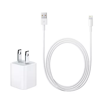 Apple iPhone/iPad 原廠5W USB 旅行充電器+iPhone7 Lightning 對 USB 連接線組(1公尺-台灣電檢)單色