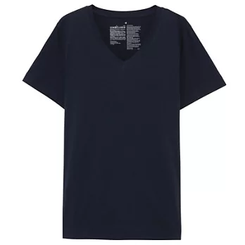 [MUJI無印良品]女有機棉V領短袖T恤XS暗藍