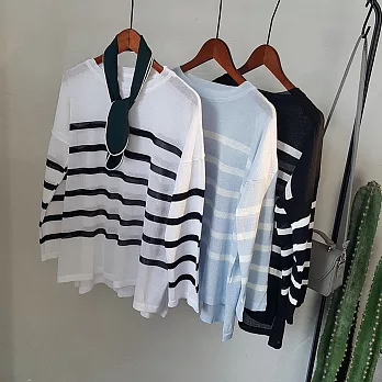 【AFINA】條紋寬鬆薄款圓領針織衫-共3色-10056(F可選)F白色