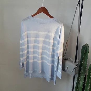 【AFINA】條紋寬鬆薄款圓領針織衫-共3色-10056(F可選)F藍色